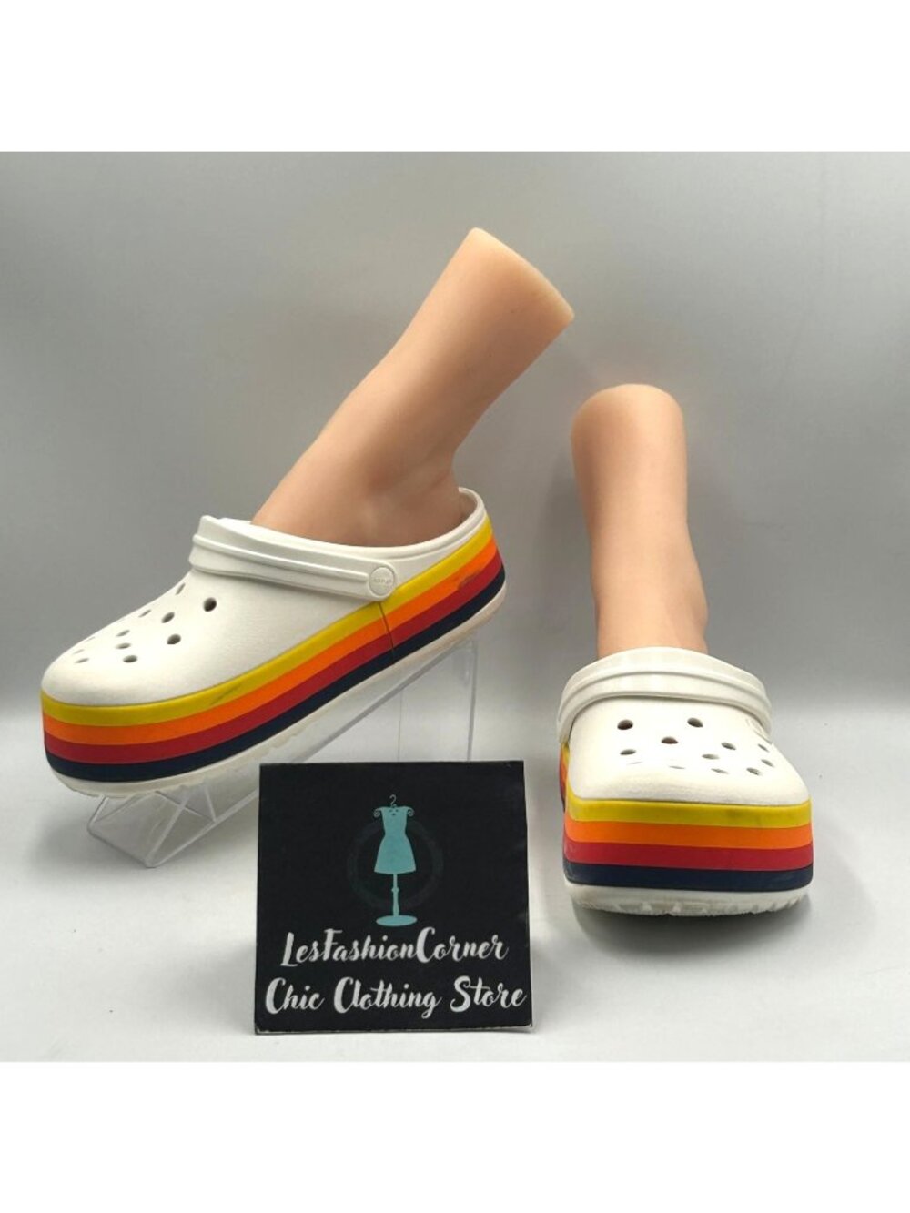 Crocs Womens White Rainbow Disney Platform Clogs Slip-On Shoes Sz 9 Men's 7 3737